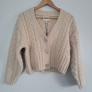 INDUSTRY Beige Sweater Cardigan Long Sleeve Cable Knit Size XS Nwt